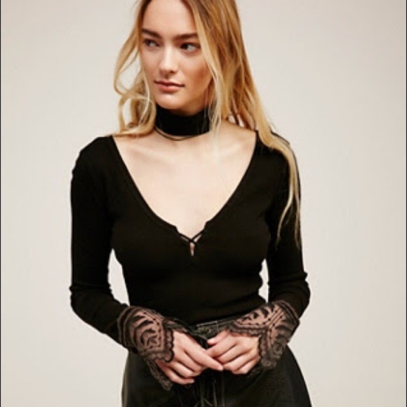 Free People Tops - Free People 'Last Dance' lace cuff top in Black